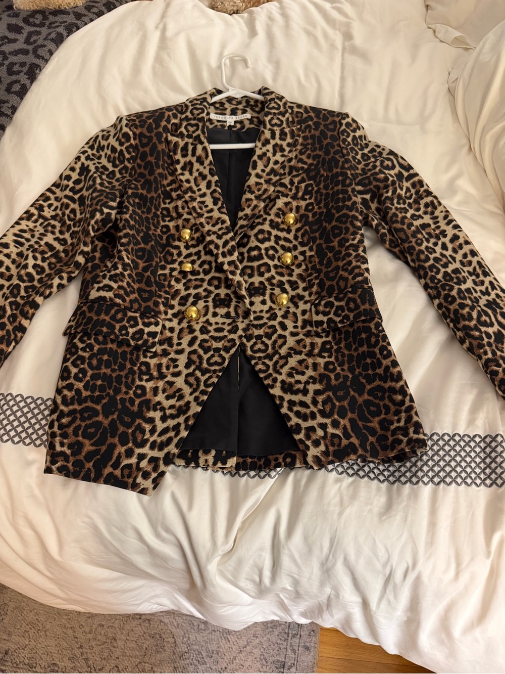 Veronica Beard Leopard-Print Double-Breasted Blazer in Brown & Black